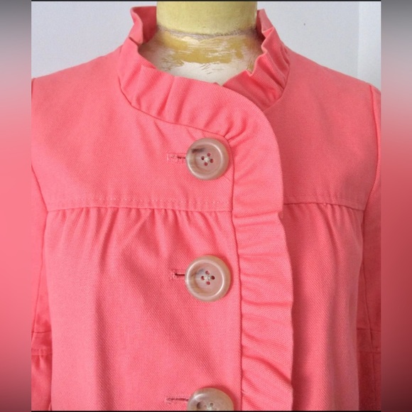 J Crew Coral Ruffle Big Button Career Blazer Jacket Size 2 style 90977 - Picture 4 of 7
